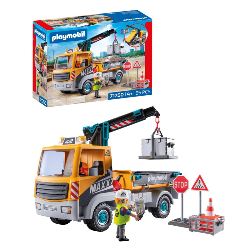 PLAYMOBIL City Action Baufahrzeug mit Kran, Baustellen-Spielzeug, Baustellen-Spielset für Kinder ab 4 Jahren, 71750