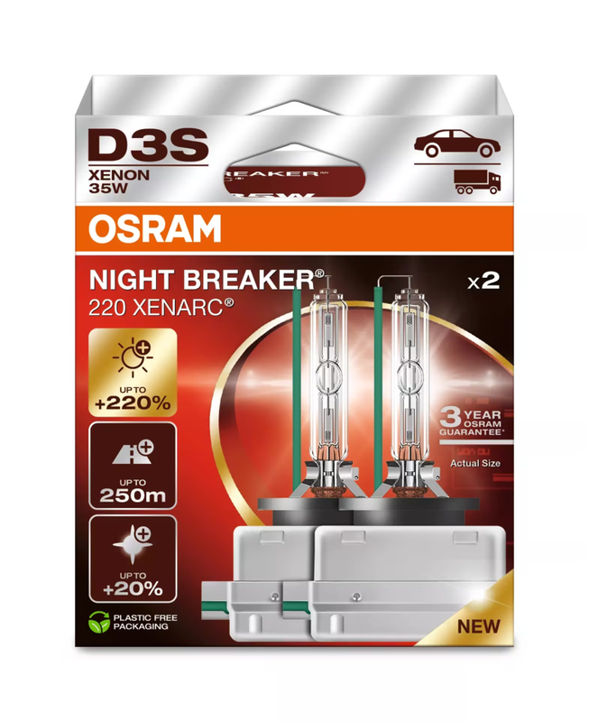 OSRAM XENARC NIGHT BREAKER 220, D3S, +220% meer licht, Xenon koplamp, 66340XN2-2HB, 2 lampen