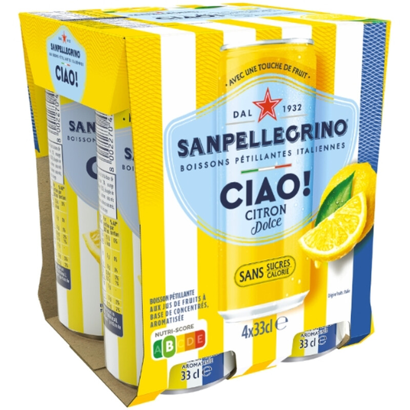 San pellegrino ciao boisson gazeuse aromatisée citron 4x33cl