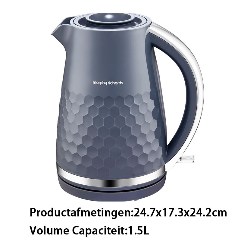 Morphy Richards Britse slimme elektrische waterkoker voor thuis, snel verwarmend, grote capaciteit van 1,5 l, automatische uitschakeling, 360 graden draaivoet, grijs, model MUC-KH2G