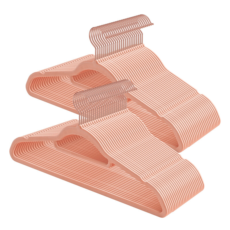 Ochama 50-piece luxury velvet hanger set - Rose Gold & Light Pink, length 43.5 cm, ultra-thin 0.6 cm - non-slip, space-saving, with 360° swivel hook and tie bar, perfect for pants