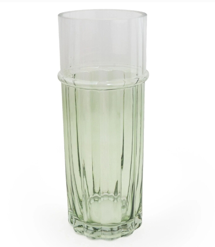 Candlelight Green Vase Two Tone Glass /Clear H:30cm
