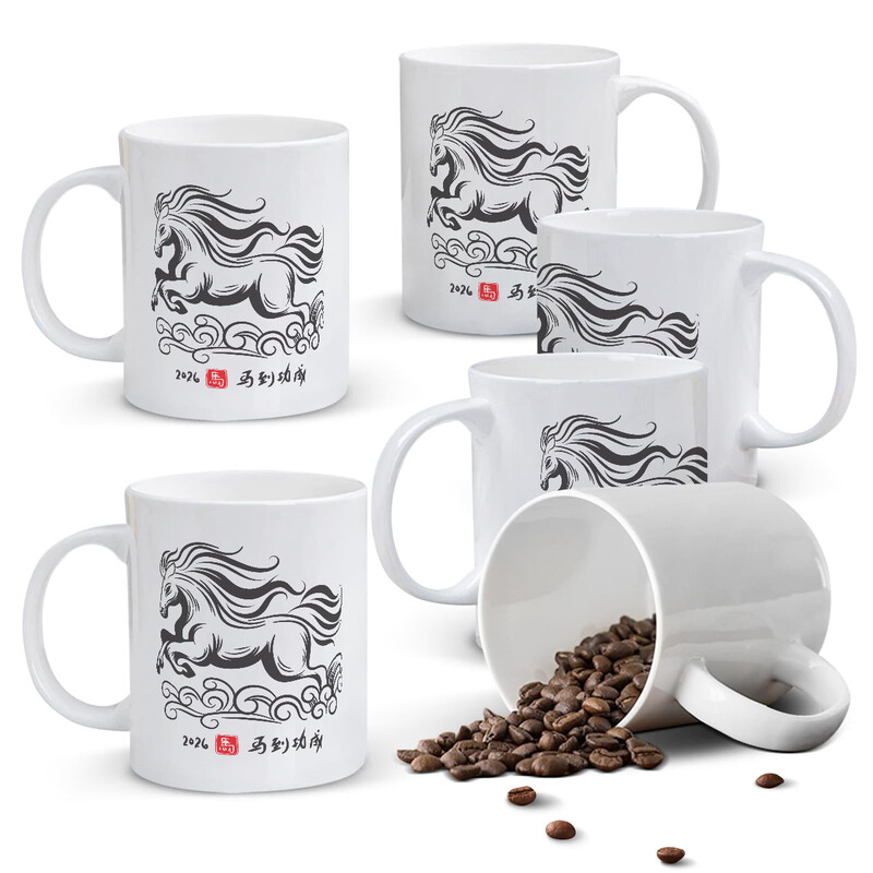 1pc Success Horse Mug, 11oz Chinese Idiom Ceramic Cup with "马到功成" Blessing & Red Seal