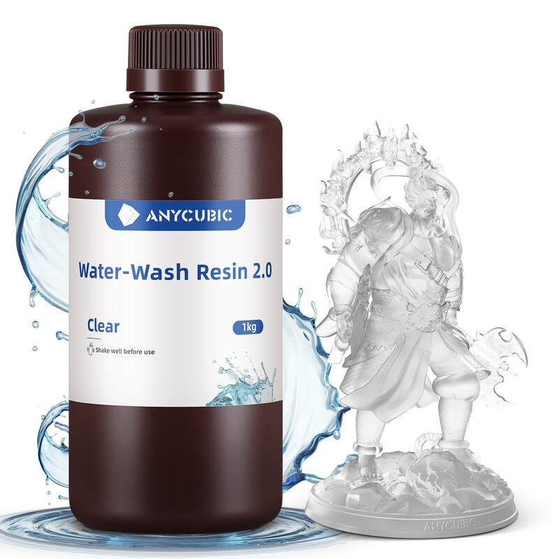 ANYCUBIC waterwasbare hars 2.0 405nm UV standaard fotopolymeerhars met lage geur, gemakkelijk te reinigen voor LCD/DLP/SLA 3D-printers, transparant, 1 kg