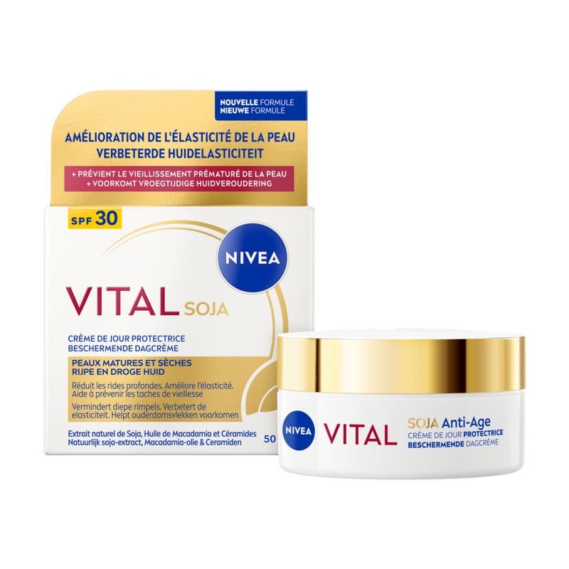 NIVEA VITAL Soja Anti-Age Beschermende Dagcrème - Rijpe huid - SPF 30 - Pigmentvlekken Crème - Met Sojaextract - 50 ml