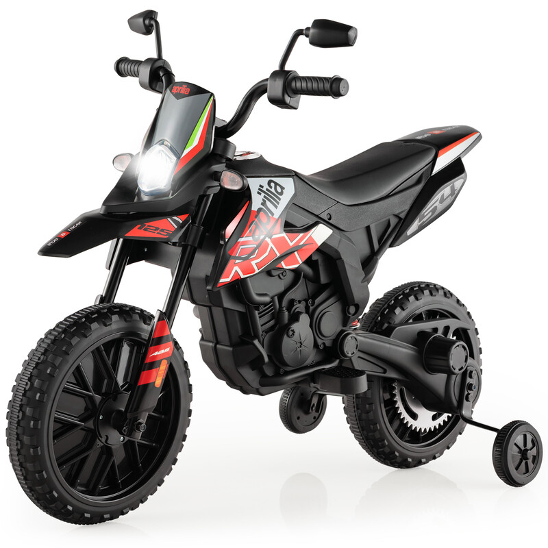 12 V elektrische motorfiets voor kinderen met steunwielen, officieel gelicentieerde Aprilia-versie, rood