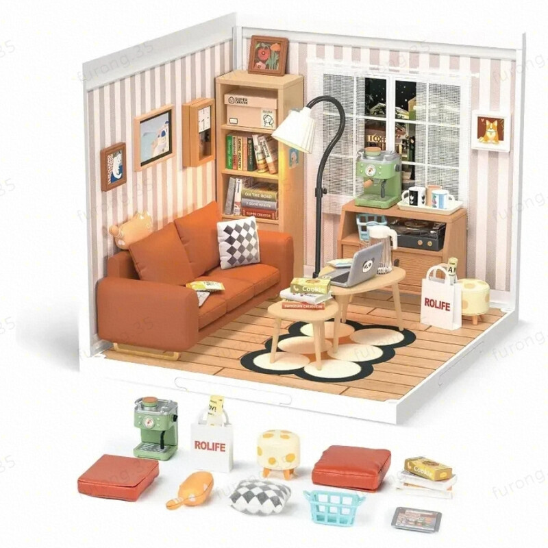 Rolife Cozy Living Lounge DIY Miniature House Kit 16.3 x 16.3 x 15.2 cm 1PC