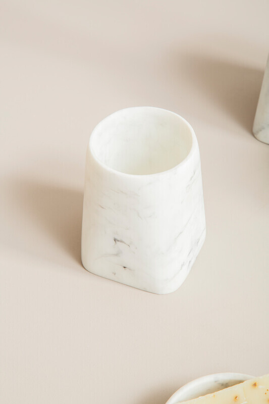 Maison By Premier Grey Marble Finish Tumbler, Tapered Polyresin Drinkware, Veining Bathroom Tumbler For Stylish Organization