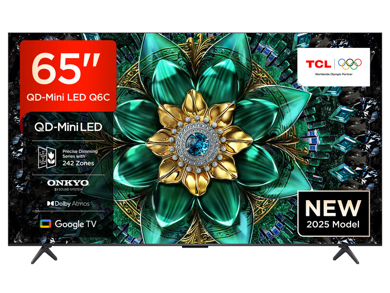 [Limitiert 529, CODE: T70] TCL 65Q6C QLED Mini LED TV, 65 Zoll, 4K HDR Premium, Dolby Vision IQ & Atmos, Onkyo 2.1 Sound, Smart TV mit Google TV, Game Master, 144 Hz Motion Clarity Pro, AMD FreeSync Premium Pro, HDMI 2.1, AirPlay 2, Google Assistant & Ale