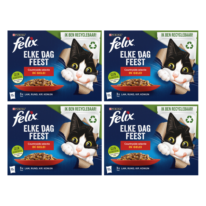 Felix Multibox Every Day Party Sélection de la campagne Nourriture humide pour chats Agneau, bœuf et poulet 12 * 4 = 48 × 85 g