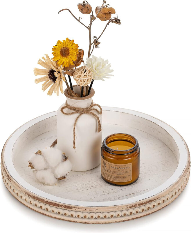 White Beaded Coffee Table Tray Set of 1