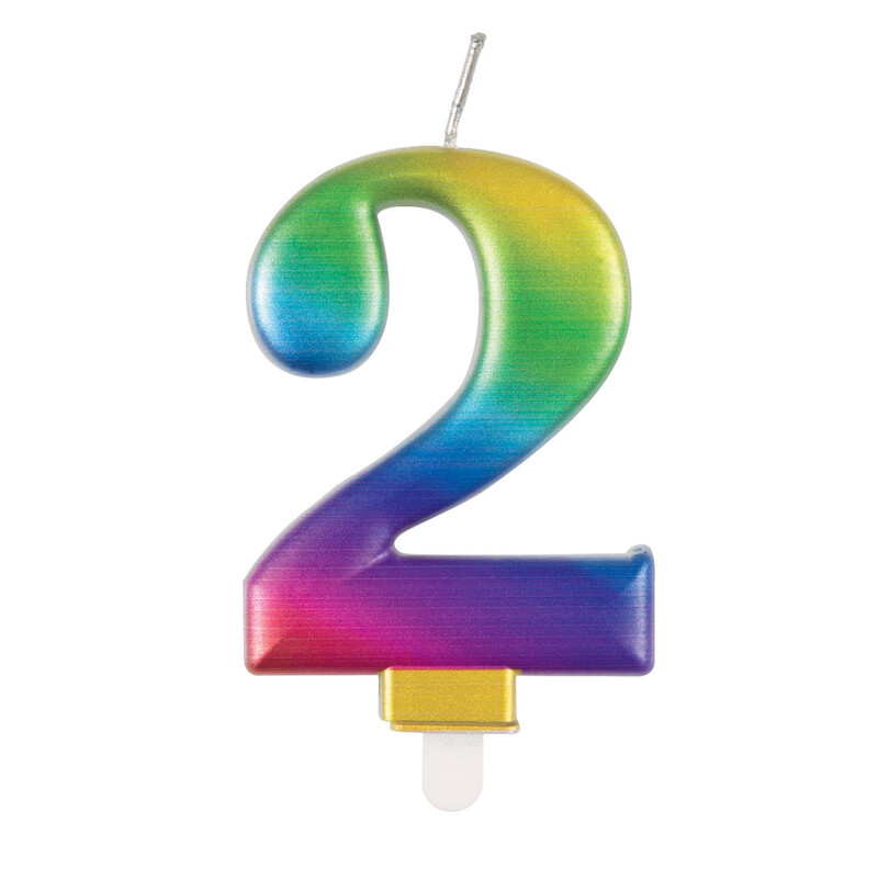 Unique Metallic Number 2 Candle, Rainbow