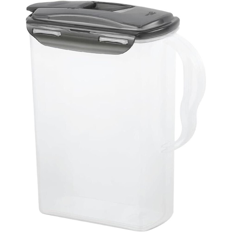 LocknLock Kühlschrank-Kanne/Trinkkrug, 3 L, Transparenter Behälter/Grauer Deckel, PP-Kunststoff/Zwei-seitiges Verschlusssystem/Silikon-Dichtung/Auslaufsicher & luftdicht/BPA-frei/Mikrowellengeeignet (ohne Deckel)/Gefriergeeignet/Spülmaschinenfest (oberer