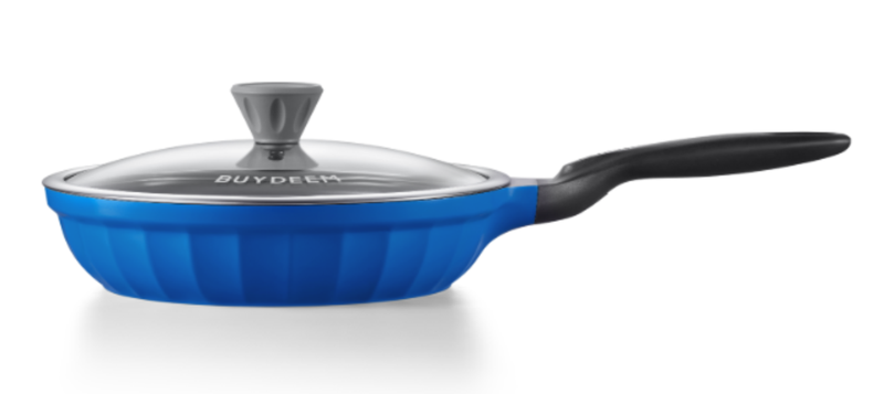 BUYDEEM gegoten aluminium koekenpan met antiaanbaklaag, snel en gelijkmatig opwarmende melkpan met glazen deksel, geschikt voor alle warmtebronnen, vrij van PFOA/PFAS, kookpan met…