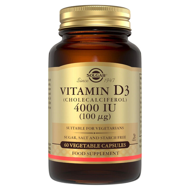 Solgar Vitamin D3 Cholecalciferol 4000 IU 100 μg 60 Vegetable Capsules, , Immune System Support, High Strength Formula, Suitable for Vegetarians