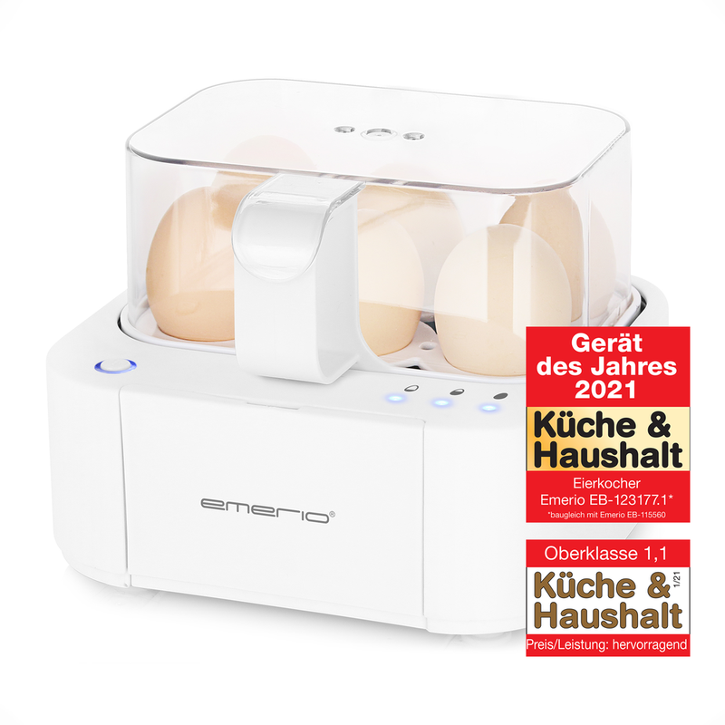Emerio EB-115560.14, Slimme eierkoker, 6 eieren, Spraakwaarschuwingen, Wit