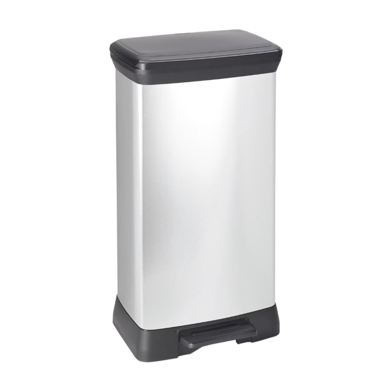 Curver Decobin afvalemmer - 50 liter - 39 x 29 x 72 cm - zilver metallic - premium opbergoplossing, duurzaam kunststof, moderne huisorganisatie