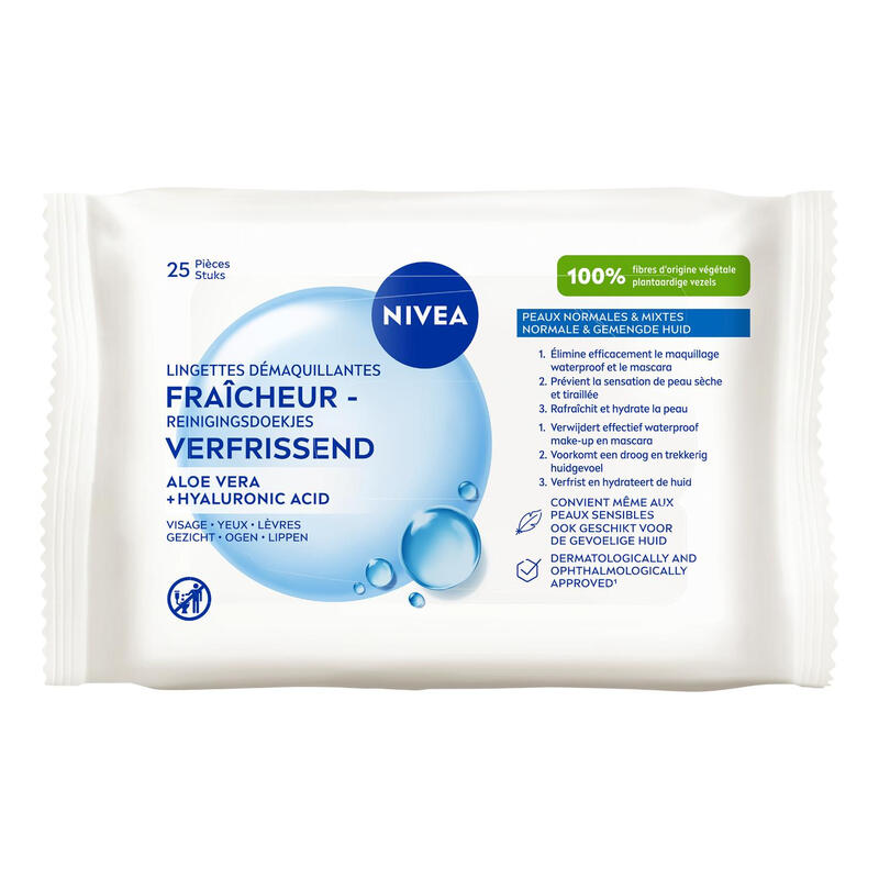 NIVEA Lingettes nettoyantes visage Fraîcheur 25 lingettes