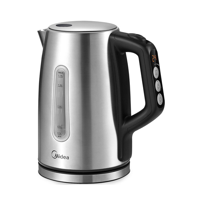Midea Wasserkocher mit Temperaturstufen (40-60-70-80-90-100 °C), Edelstahl, 1,7 l, 2200 W, mit Wasserspiegelanzeige, Warmhaltefunktion, Trockengehschutz, doppelwandig, BPA-frei