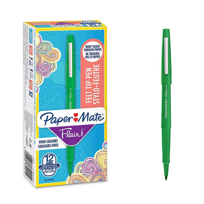 Flair Medium Felt Tip Pen Green, Pack of 12