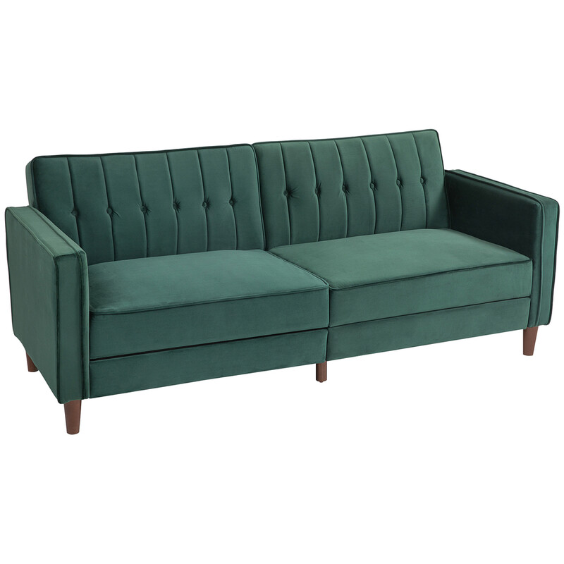 Homcom Sofa 3 Seater Button Velvet Click Clack Back Green
