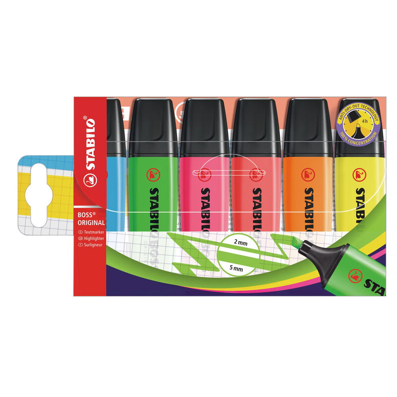 STABILO BOSS ORIGINAL - Markeerstiften - Set van 6 - Assorti kleuren