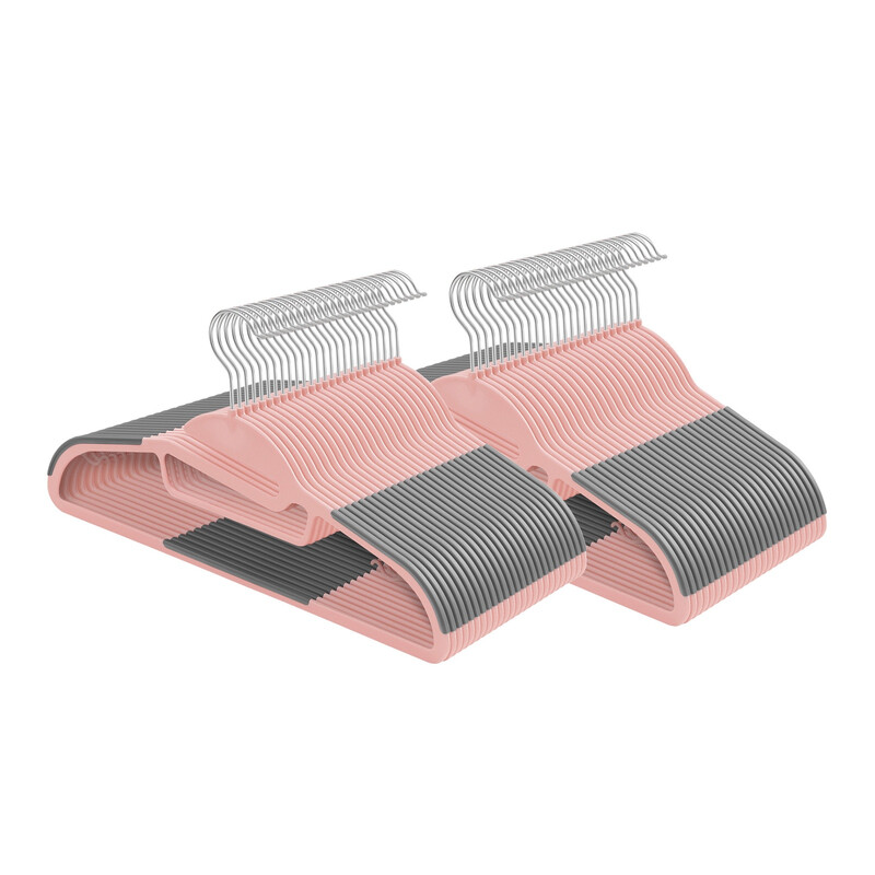 Ochama 50 Plastic Hangers In Pink & Dark Grey – U-Shaped Opening, 360° Swivel Hook, Slim 0.5 Cm Thick, 41.5 Cm Long – Space-Saving Design For Everyday Wear, 41X22x0.6cm