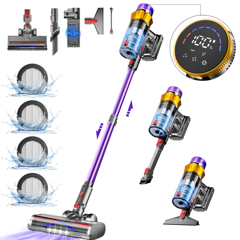 Daynee cordless vacuum cleaner, 65 kPa/70 min, with display, anti-tangle brush and aromatherapy, HEPA*4, for pet hair, carpets and hard floors, Model AZA62