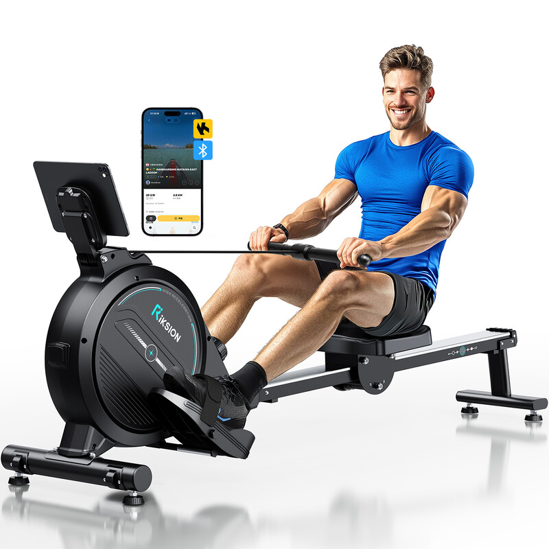 Riksion roeitrainer voor thuis met magnetische weerstand, fitnesstrainer, app & lcd-display, 16 weerstandsniveaus, indoor roeitrainer voor thuisgym, 160 kg draagvermogen
