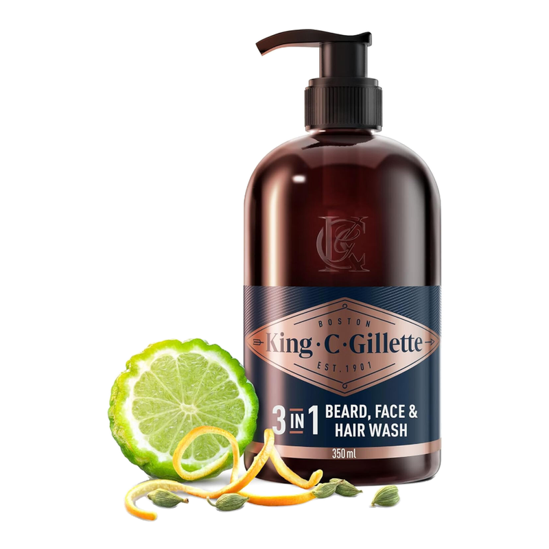 Gillette King C. 3-In-1 Beard, Face & Hair Wash, Signature Scent, 350 Ml