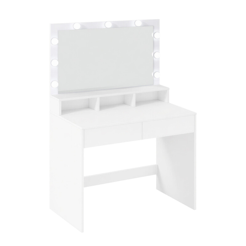 Ochama Make-uptafel met verlichte LED-spiegel, 3 instelbare kleuren, kaptafel met lade, voor de kleedkamer, wit