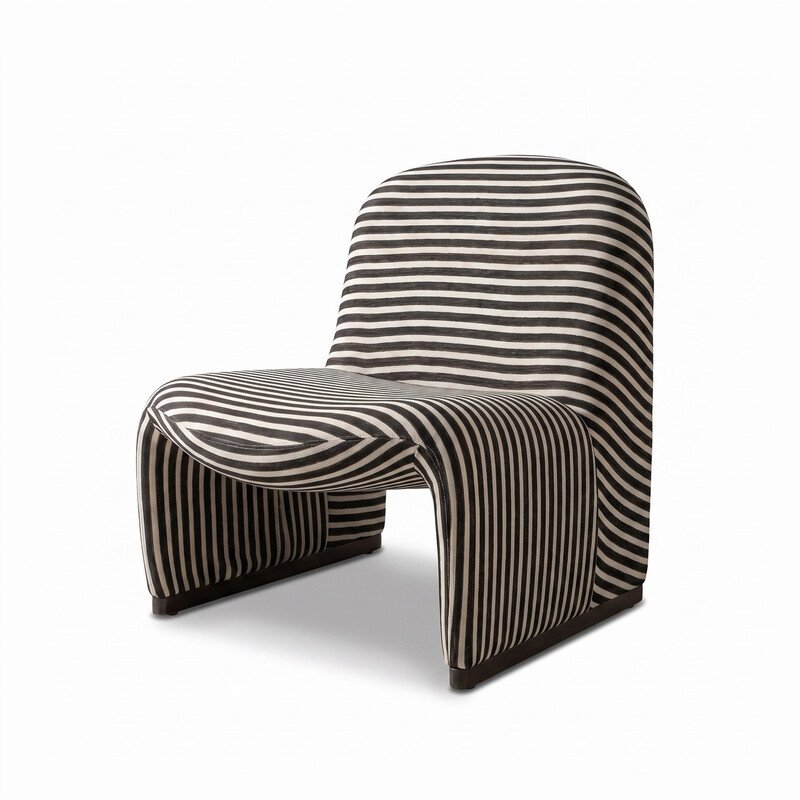 URBAN MEUBLE Retro-Serie Armlehnenloser Loungesessel - Schwarz-Weiß-Gestreifter Stoff, 63*78*67 cm (1 Stück)