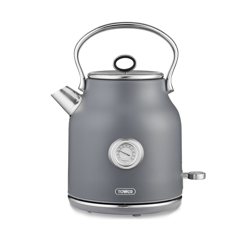 Renaissance Retro Kettle, Quiet Boil, 1.7L, Grey - T10063GRY