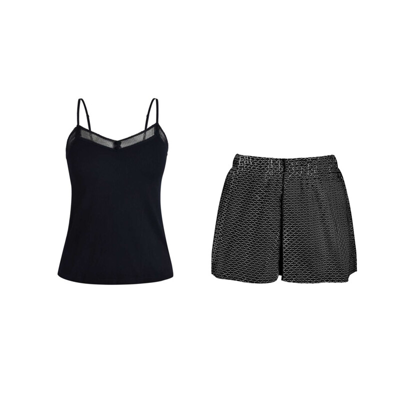 black narrow lace v-neck black camisole and shorts set XL