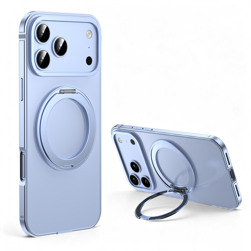 iPhone 18 Pro / iPhone 17 Pro Hülle, 360° drehbarer Ständer, Rahmen aus Aluminiumlegierung, Farbe entspricht originaler Telefonfarbe Hellblau, 1 Stück