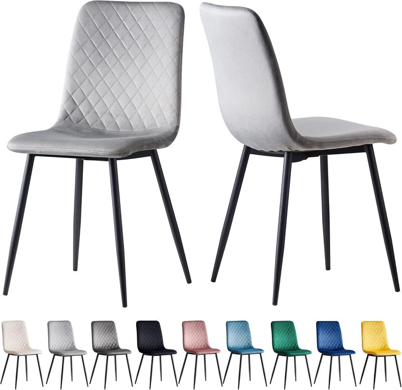 Set of 2 Designer Velvet Fabric Dining Chairs Metal Legs Lexi Chairs (Light Grey)