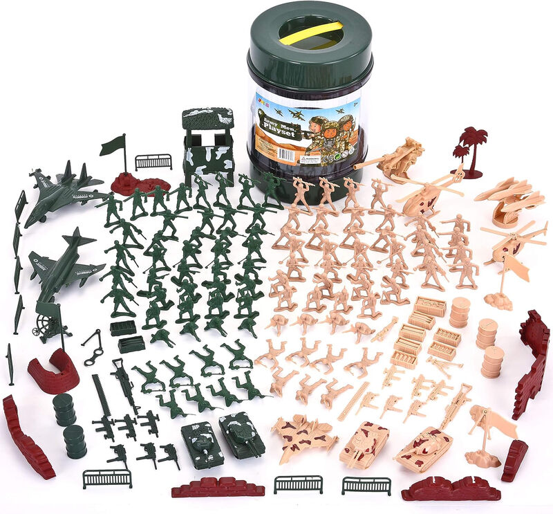 JOYIN 164-teiliges Militär-Soldaten-Spielset, Armee-Soldaten Actionfiguren mit Flugzeugen, Hubschraubern, Panzern und Aufbewahrungseimer, Kampfgruppe Spielzeugset, für Jungen von 3 bis 8 Jahren, Geburtstagsgeschenk