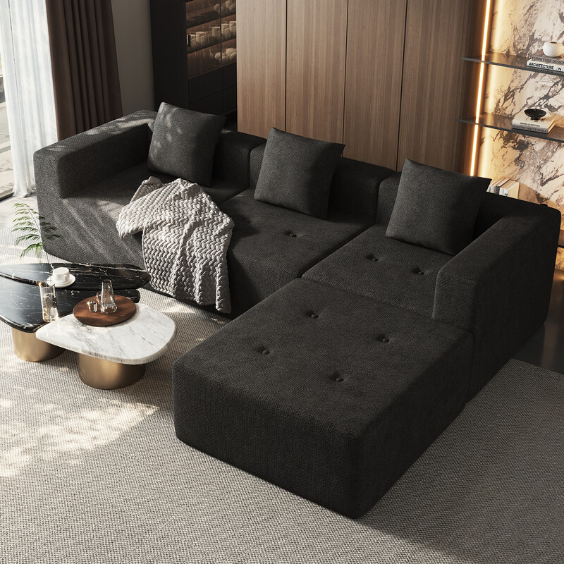 GTIMEX Ecksofa mit Federkern, Formstabil, B: 258,5 cm Schlafsofa mit großer Chaiselongue & 3 dekorativen Kissen, Chenille-Optik, keine …