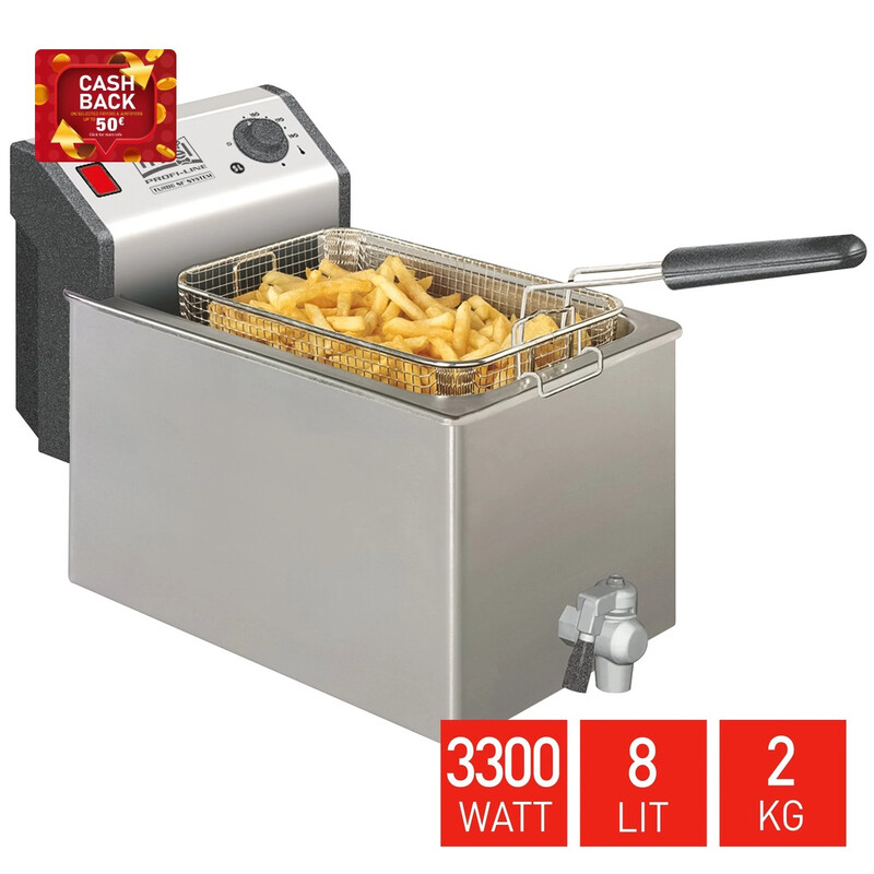 Fritel Friteuse Profi 4620 - Professionele Friteuse/Friteuse voor Horeca - 8 L - 3300 W - Stofdeksel - Aftapkraan - Geschikt voor Olie en Vast Vet