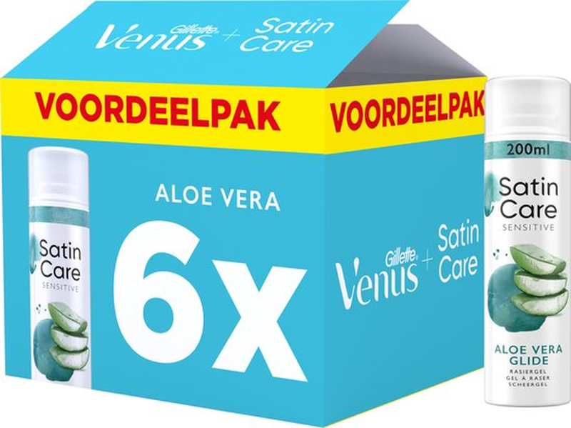 Gillette Satin Care Scheergel Voor Vrouwen Aloe Vera Glide 6 x 200 ml