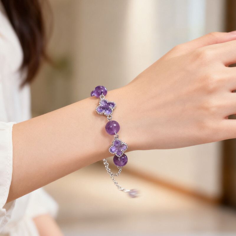 VoxOrai L8 [Amethyst Silver Language] Crystal Bracelet, Natural Amethyst Bracelet, DIY Original Handmade Fashionable and High-quality Crystal Bracelet