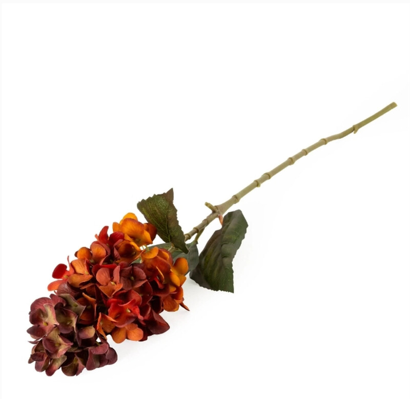 Candlelight Orange Artificial Hydrangea Flower Stem 75Cm