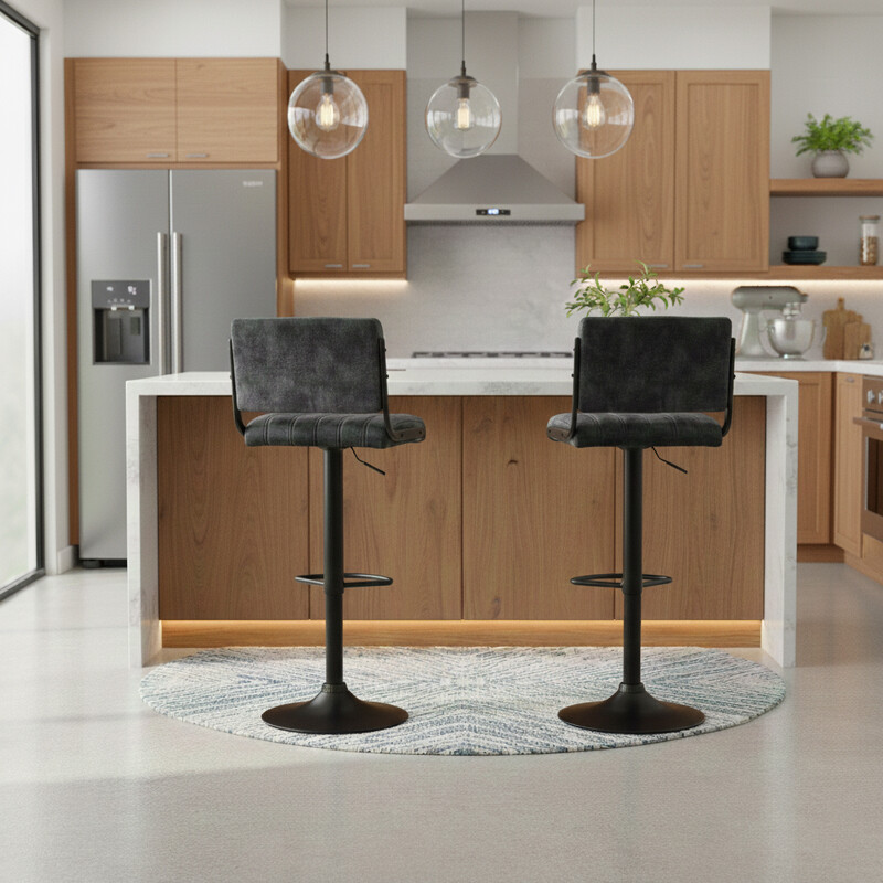 Bar Stools Paris Faux Distressed Leather Adjustable Height Charcoal 2pcs