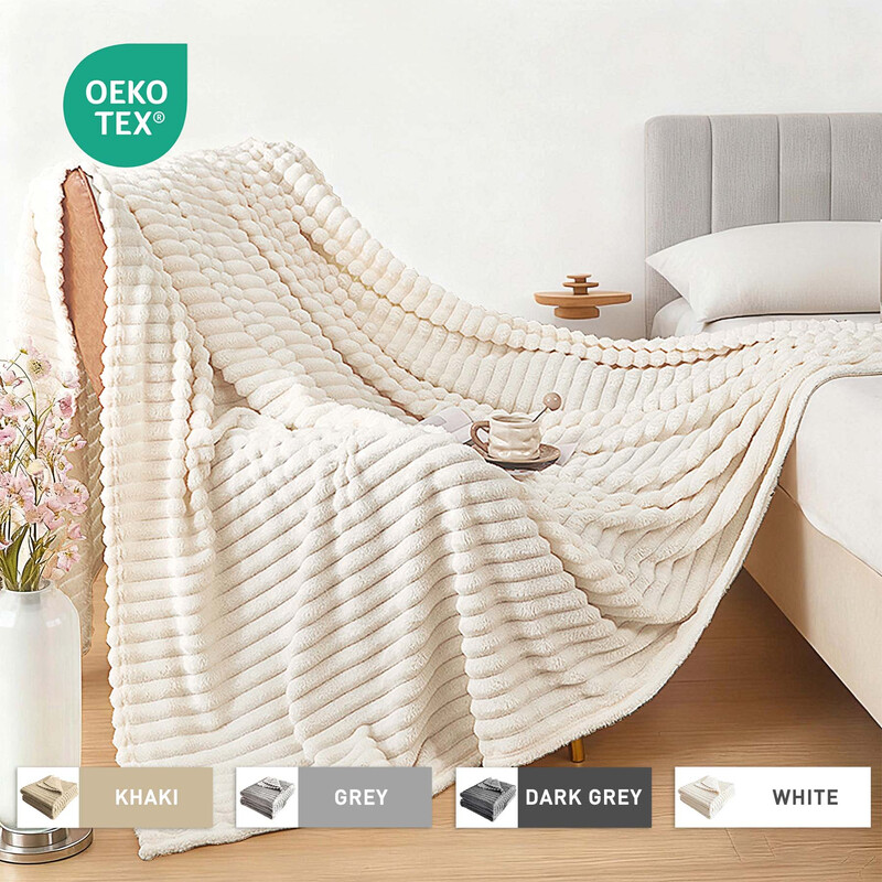 Cuddly Fluffy Blanket， Striped Flannel Blanket， Couch Blanket， Warm Throw， Sofa Blank