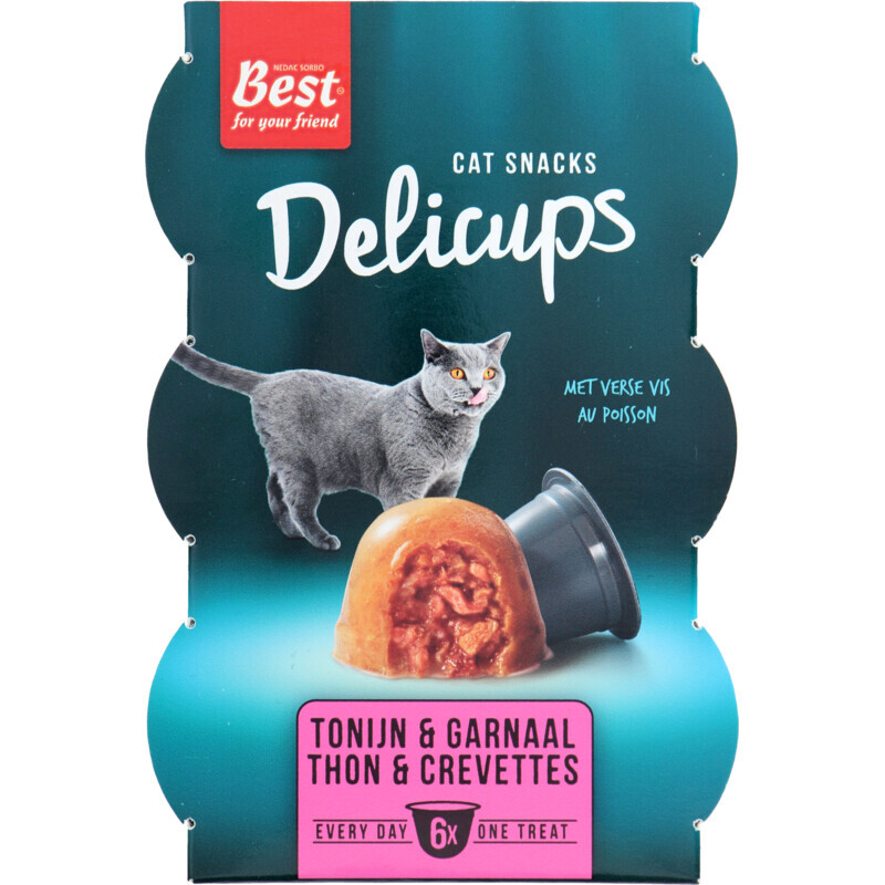 Delicups kattensnacks met tonijn en garnalen 6*22 g