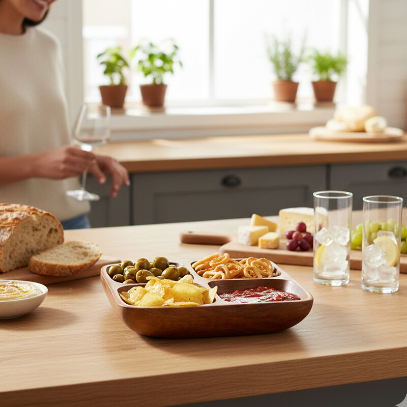 Maison By Premier Kora Serving Dish Acacia Wood Four Section Natural