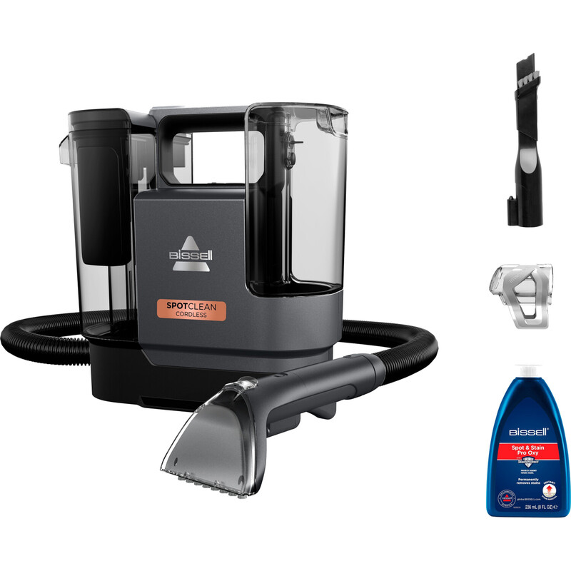 BISSELL SpotClean kabelloser Tragbarer Teppich- & Polsterreiniger - 18 V Li-Ion, 0,9 L Reinigungstank, 0,8 L Schmutzwassertank, Schwarz