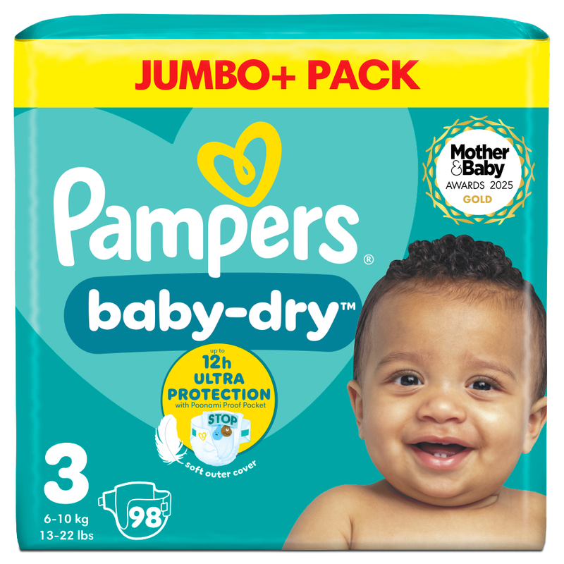 Baby-Dry Nappies Size 3 6-10kg 98 Pack Jumbo+ Pack