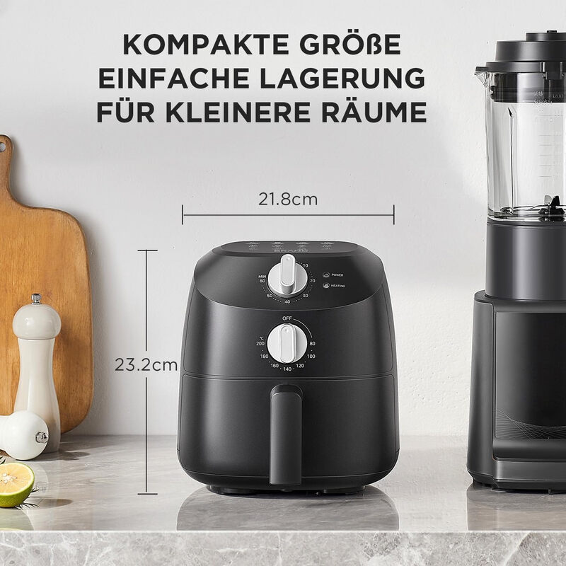 Midea Heißluftfritteuse 2 L,1150 W Airfryer, Frittieren ohne Öl, Heißluft Fritteusen, Automatische Abschaltfunktion, ölfrei, Leicht zu reinigen, BPA-frei, Schwarz
