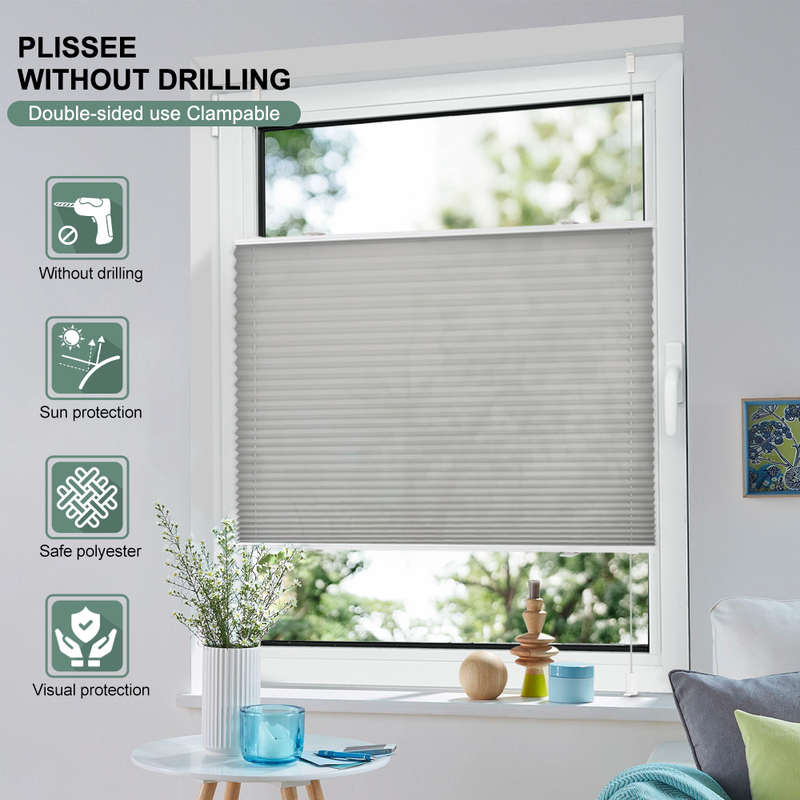 Zooly Plissee, Ohne Bohren, Klemmfix Faltrollo, Sichtschutz und Sonnenschutz, Blickdicht, Easyfix, Lichtdurchlässiges Rollo für Fenster und Türen, Anthrazit, Hellgrau, B80 x H130 cm, 1 Stück